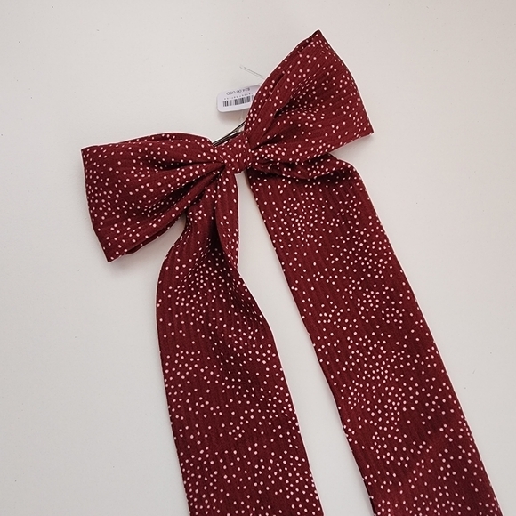 NWT Free People Burgundy Fly Away Bow Polka Dot Hair Clip - Picture 6 of 9